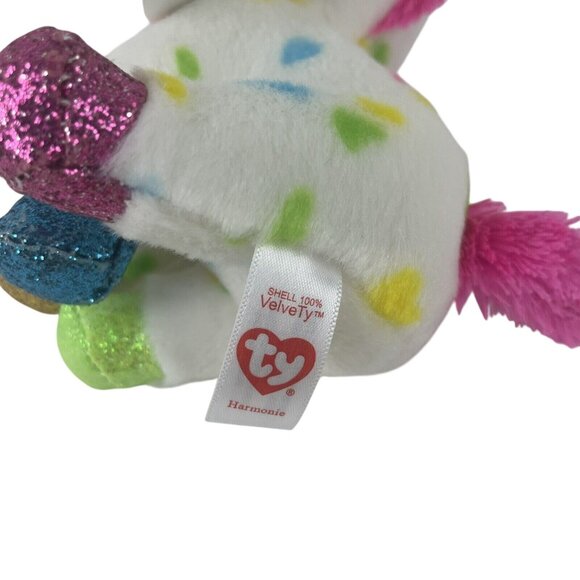 Ty Beanie Boos Harmonie Unicorn 7" Plush Rainbow Polka Dots Glitter Eyes w/Tags - Picture 8 of 9